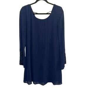 Speechless Navy Shift Dress Beaded Bell Sleeve Cocktail Medium